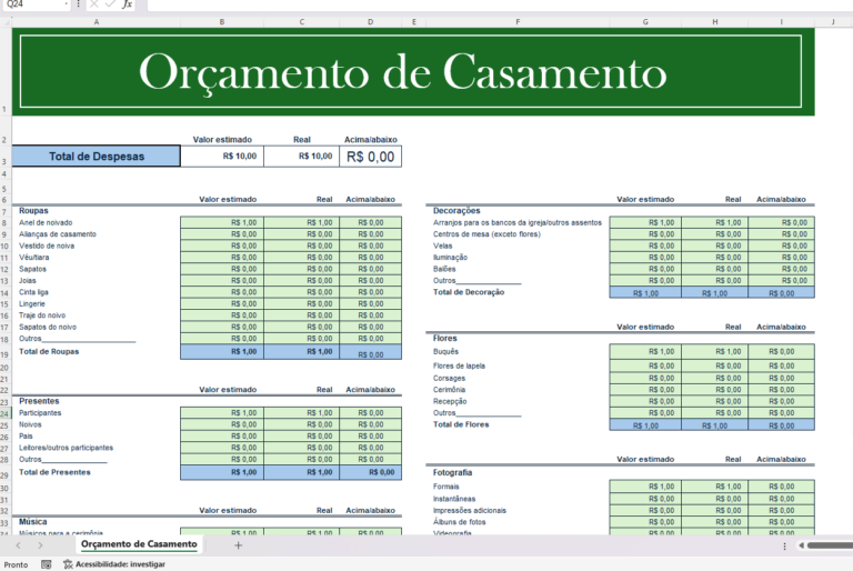 Planilha de Orçamento de Casamento