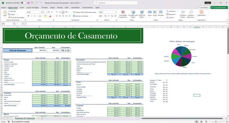 Planilha de Orçamento de Casamento